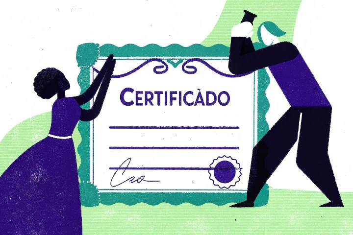 Ilustração de um certificado para simbolizar uma certificação.