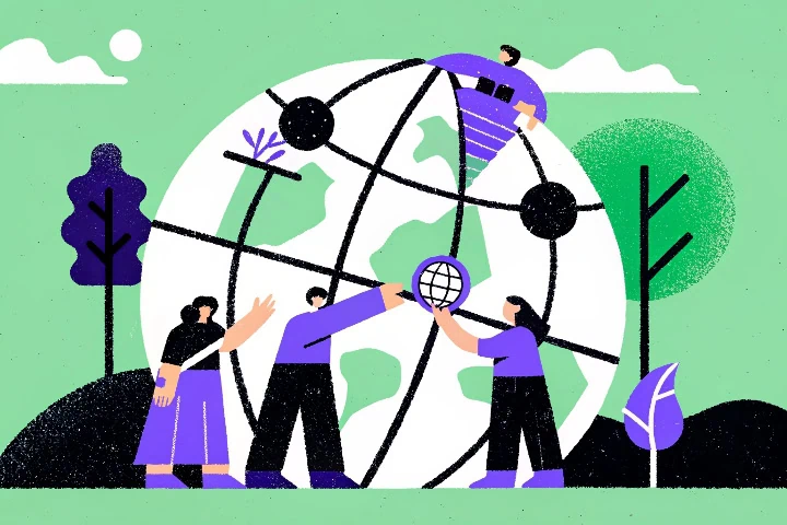 Ilustração para simbolizar o compliance sustentável e práticas sustentáveis nas empresas.
