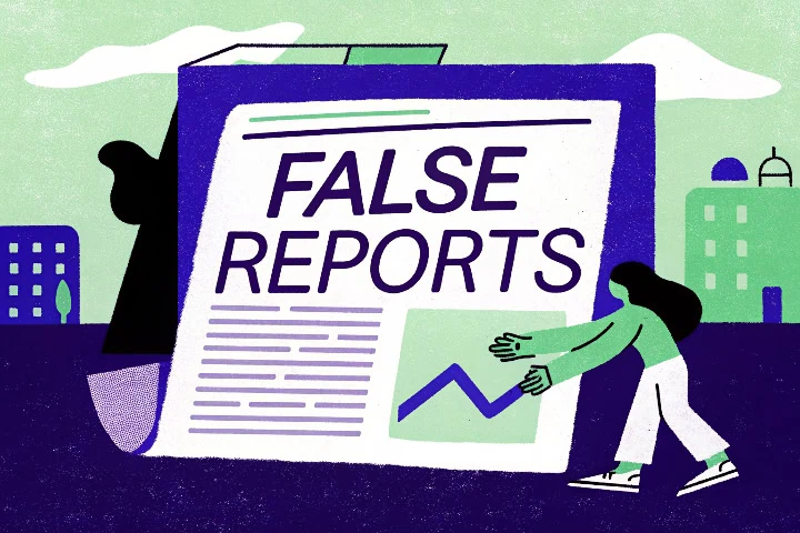 Um jornal escrito "false reports" para simbolizar as empresas que realizam social washing.