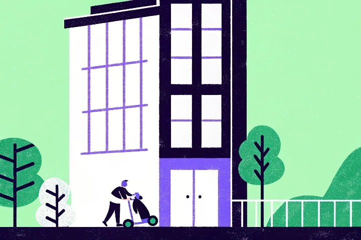 Ilustração de um prédio para simbolizar os valores de uma empresa.