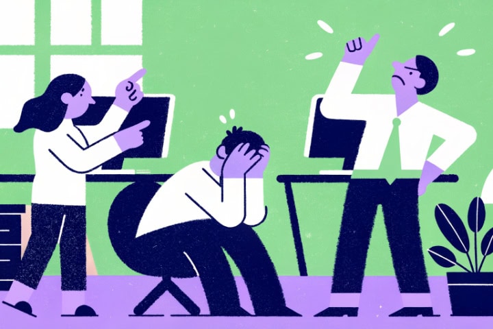 Ilustração para simbolizar o assédio moral vertical e outros tipos de assédio.