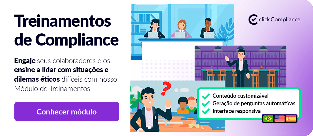 Imagem para divulgar o módulo Treinamentos de Compliance da clickCompliance.