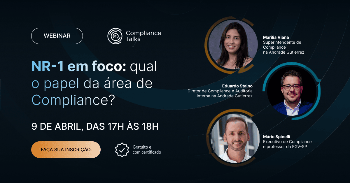 Imagem de divulgação do Compliance Talks – NR-1 em foco qual o papel da área de Compliance?