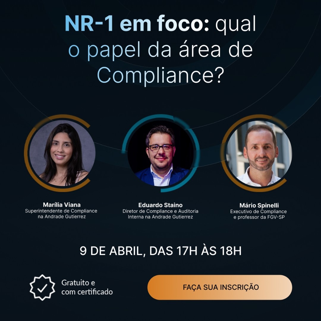 Imagem de divulgação do Compliance Talks – NR-1 em foco qual o papel da área de Compliance?