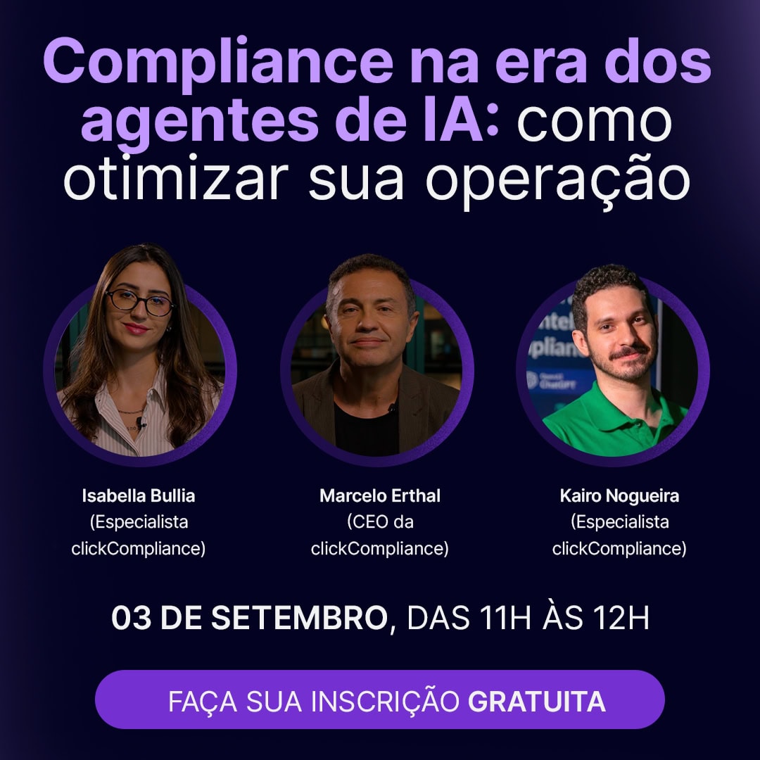 Imagem de divulgação da Live clickCompliance sobre Compliance na era dos agentes de IA.